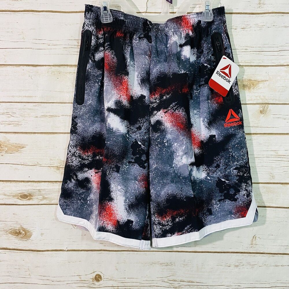 Reebok Boys Gray, Black &‎ Red Splatter Athletic Basketball Shorts Size XXL/18